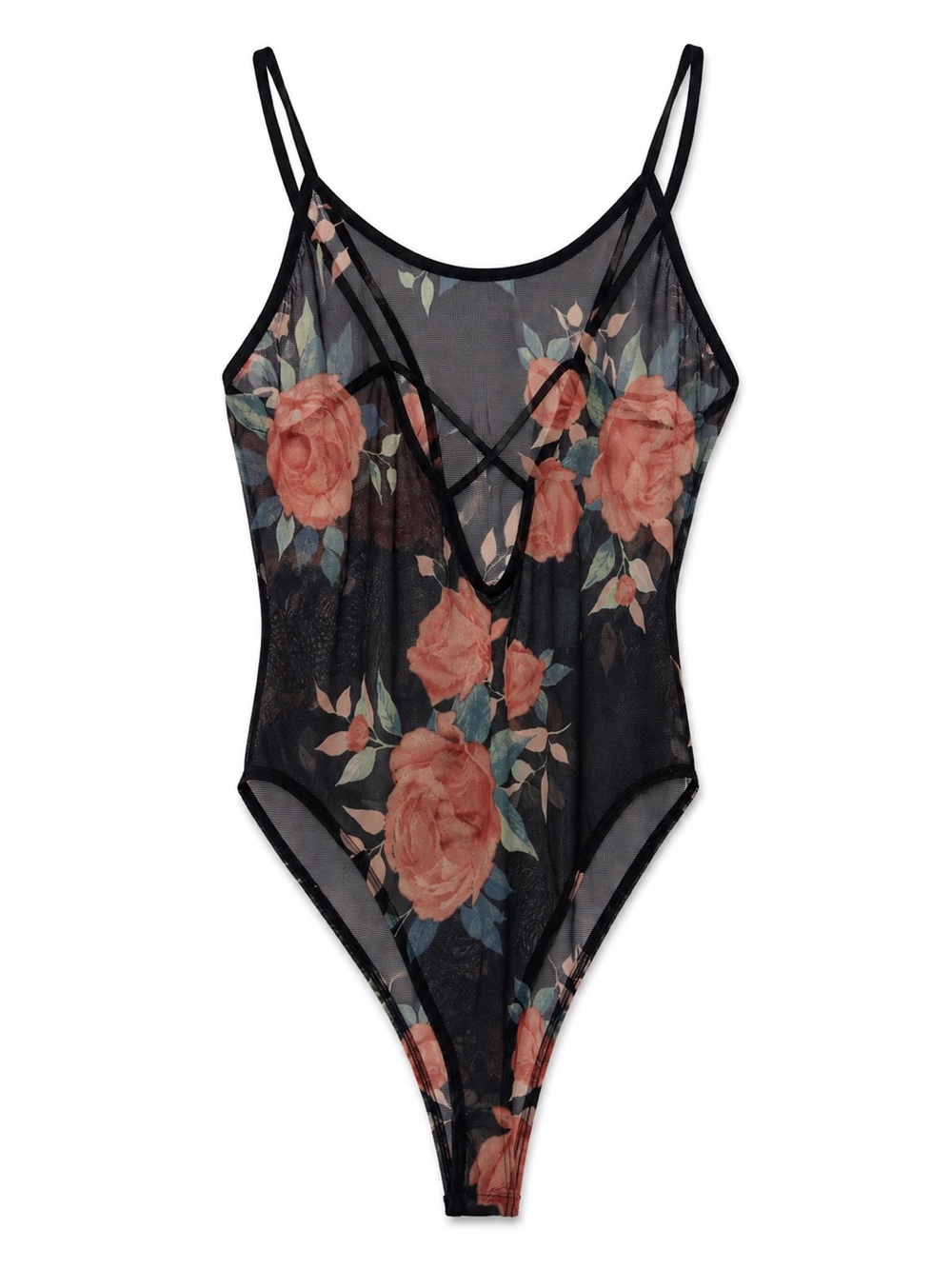 January 7 Floral Mesh Strappy Bodysuit